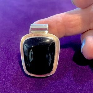 Necklace charm/ slider sterling silver black onyx